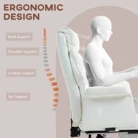 HOMCOM PU Leather Executive Office Chair, Ergonomic and Reclining Office Desk Chair with Footrest, White(m-4)