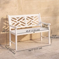 Outsunny 46" Outdoor Bench, Wooden Patio Loveseat with Slatted Frame and Armrests, 2 Seater Garden Bench for Porch, Lawn, White(m-3)