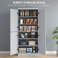HOMCOM 70" Kitchen Cabinet, 6-Tier Pantry Cabinet with Adjustable Shelves and 4 Doors for Dining Room, Gray(m-4)