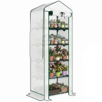 Outsunny Mini Greenhouse with Screen Roof, 5 Tier Portable Small Greenhouse with High Strength PE Cover, White(m-11)