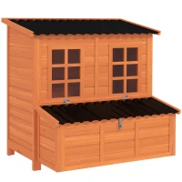 PawHut Wooden Chicken Coop with Nesting Box, Pull-Out Tray, Waterproof Roof, 39" Chicken House for 2-4 Chickens, Rabbits(m-1)