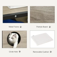 PawHut Wooden Cat House Kitten Condo Shelter Bed w/Soft Cushion Cat Litter Box Enclosure End Table Hideaway Cabinet Storage, Grey(m-7)