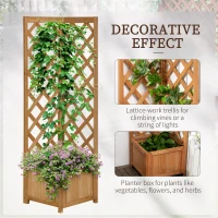 Outsunny Raised Garden Bed Wood Planter with Trellis for Vine Climbing, 16" x 16" x 57", Brown(m-4)