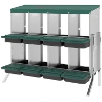 PawHut Chicken Nesting Boxes, 8 Compartment Metal Nesting Boxes for Chickens, Two-Tier Egg Laying Boxes with Vented Holes(m-1)