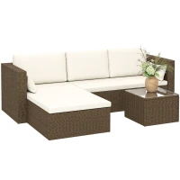 Outsunny 3pcs Modern Rattan Sofa Set, Wicker Patio Furniture Set with Coffee Table, Cushions, Pillows(m-13)