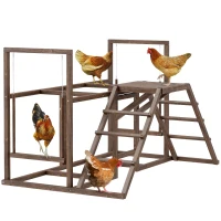 PawHut Chicken Activity Play Set with Multiple Chicken Perches, Swing, Ladder, Platform for 3-4 Chickens, Coffee(m-18)
