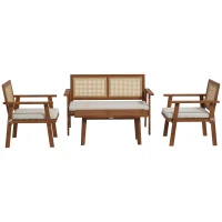 Outsunny 4 Pcs Patio Furniture Set Wicker Furniture Set w/ Seat Cushions with Loveseat Sofa, Seat Cushions for Garden, Backyard(m-2)