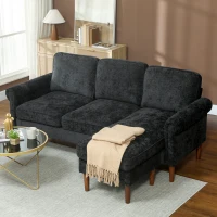 HOMCOM L Shape Sofa, Modern Sectional Couch with Changeable Chaise Lounge, Wooden Legs, Corner Sofa for Living Room, Black(m-8)