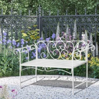 Outsunny 50" 2-Person Metal Garden Bench Outdoor Loveseat Yard Decorative Chair Park Seat Patio Furniture White(m-1)