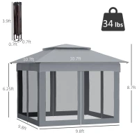 Outsunny 11' x 11' Pop Up Canopy, Outdoor Patio Gazebo Shelter with Removable Zipper Netting, Instant Event Tent w/ 114 Square Feet of Shade and Carry Bag for Backyard, Garden, Gray(m-3)