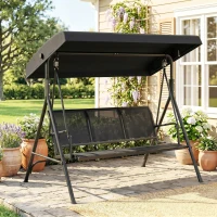 Outsunny 3-Seater Swing Chair Covered Garden Hammock A-Frame Outdoor Porch Glider Sling Seat with Adjustable Canopy Cover, Black(m-1)