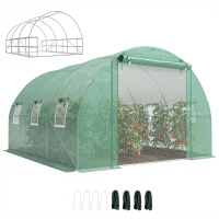 Outsunny 10'x11'x6' Walk-in Tunnel Greenhouse with Shelves, Mesh Door and Windows, Hoop House Greenhouse with PE Cover, Green(m-11)