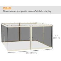 Outsunny Replacement Mosquito Netting for Gazebo 13' x 13' Black Screen Walls for Canopy with Zippers for Parties and Outdoor Activities, Cream White(m-3)