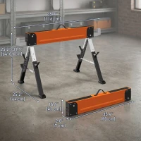 HOMCOM Saw Horses 2 Pack, Folding Heavy Duty Sawhorses with Adjustable Height and 2x6 Bracket, Carry Handle, Orange(m-3)
