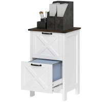 HOMCOM Vertical Filing Cabinet with 2 Drawers, Rustic Farmhouse Office Storage Cabinet for A4, Letter Size, Distressed White(m-2)
