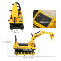 Qaba Kids Ride-on Excavator with Digger, Pretend Play Construction Truck with Under Seat Storage, Realistic Sound, Treaded Wheels, No Power Design(m-3)
