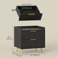 HOMCOM Bedside Table, Nightstand with 2 Drawers, Side End Table with Metal Legs for Bedroom, Black(m-3)