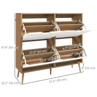 HOMCOM Shoe Storage Cabinet with 4 Flip Drawers and Adjustable Shelf, Shoe Cabinet for 8-16 Pairs of Shoes, Natural(m-3)