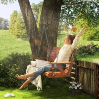 Outsunny 3-Seater Swing Bench, Wooden Porch Swing with Cupholders, Hanging Chains for Patio Garden, Carbonized(m-1)