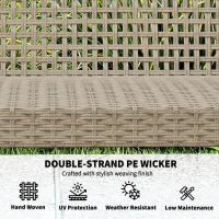 Outsunny 3-Seat Wicker Outdoor Couch Patio Sofa, Acacia Wood Patio Furniture with Steel Seat Armrests, 1000 LBS Capacity, Teak(m-5)