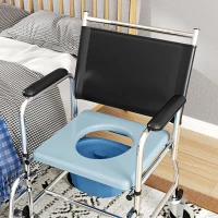 HOMCOM Rolling Shower Chair, Bedside Commode Wheelchair with Padded Seat, Backrest, for Seniors, Disabled, 300 lbs, Black(m-9)