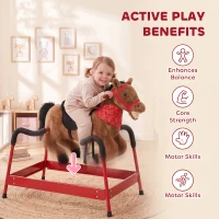 Qaba Kids Spring Rocking Horse, Ride on Horse with Neighing Sounds, Plush Animal Ride on Toy for Ages 3+ Years, Brown(m-7)
