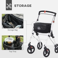 HOMCOM Upright Walker Rollator, Rolling Walker with Storage Bag, Tray, Dual Brakes, Adjustable Height, for Seniors, White(m-4)