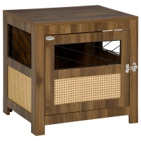PawHut Dog Crate Furniture with Cushion, Wooden Dog Kennel End Table with Lockable Door, for Miniature Dogs, Indoor, Walnut(m-1)