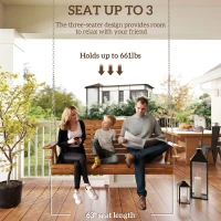 Outsunny 3-Seater Swing Bench, Wooden Porch Swing with Cupholders, Hanging Chains for Patio Garden, Carbonized(m-4)