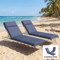 Outsunny Outdoor Chaise Lounge Cushions Set of 2 with 6 Ties, High-Density Foam, for Patio and Poolside, Navy Blue(m-2)