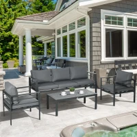 Outsunny Patio Furniture Set 4 Pieces, Outdoor Conversation Set with Water-Resistant Cushions, Coffee Table, 3-Seater Sofa, 2 Chairs for Backyard Porch, Poolside, Balcony, Gray(m-10)