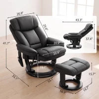 HOMCOM PU Leather Massage Recliner Chair with Ottoman, 10-Point Vibration, Swivel Armchair, Black(m-3)