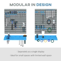 DURHAND 54 Piece Pegboard and Shelf Tool Organizer Wall Mounted DIY Garage Storage with 50 Hooks Blue(m-5)