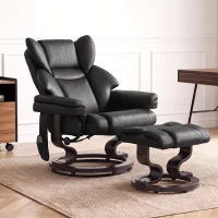 HOMCOM Massage Recliner Chair with Footrest, Swivel Armchair, Wrapped Wood Base, 10 Massage Points, Faux Leather, Black(m-10)