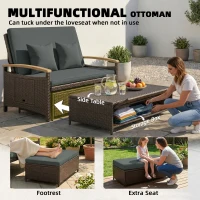 Outsunny Rattan Outdoor Daybed w/4-Level Adjustable Backrest, Patio Sofa Bed w/Storage Ottoman, Acacia Wood Armrest, Mixed Gray(m-4)