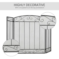 HOMCOM 3-Panel Folding Fireplace Screen, Home Steel Fire Spark Guard for Wood Burning with Decorative Vine Pattern, 41.25" x 31.75", Black(m-6)