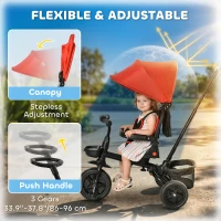 Qaba Tricycle for Toddler 5 in 1 Kids Trike, Foldable Converts Stroller to Toddler Bike, Adjustable Backrest & Curved Canopy, Detachable Guardrail & Handle for 1-5 Years Old, Red(m-6)