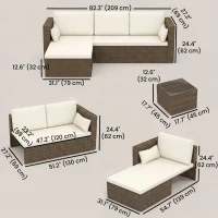 Outsunny 3pcs Modern Rattan Sofa Set, Wicker Patio Furniture Set with Coffee Table, Cushions, Pillows(m-3)