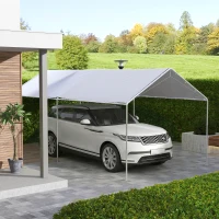 Outsunny 10 x 20ft Carport Roof, UV Resistant Canopy Replacement Cover with Ball Bungee Cords, White(m-2)