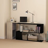 HOMCOM 55" Corner Computer Desk, 360° Rotating L-Shaped Desk, Home Office Workstation with 3-Tier Shelves, Bookshelf(m-7)