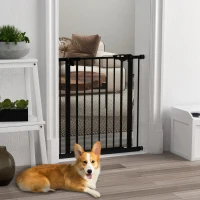 PawHut 30 Inch Tall Pet Gate with Door Dog Gate and Barrier Indoor for Stairs, Pressure-Mounted Safety Gate, Black(m-1)