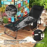 Outsunny Folding Outdoor Chaise Lounge Chair Tanning Chair with 5-Level Adjustable Back, Side Table, Pillow, Pocket, Black(m-6)
