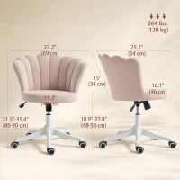 HOMCOM Office Chair, Armless Swivel Desk Chair with Adjustable Height, Backrest, Tilt Function for Office, Vanity, Pink(m-3)