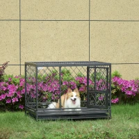 PawHut Heavy Duty Dog Crate, Metal Dog Cage Kennel with Lockable Wheels, Slide-Out Tray, Food Bowl and Double Doors, 49"(m-2)