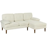 HOMCOM Modern Corner Couch with Right Chaise Lounge, Tufted 3-Seater Sofa with Wooden Legs for Living Room, Cream White(m-9)