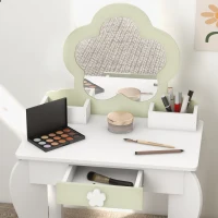 Qaba Kids Makeup Vanity Set with Stool, Mirror, Drawer, Storage Boxes, White(m-7)