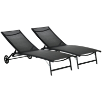 Outsunny Chaise Lounge Outdoor, 2 Piece Lounge Chair with Wheels, Tanning Chair with 5 Adjustable Positions, Black