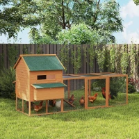 PawHut 137" Chicken Coop with Extra Large Run, Hen House, Wooden Rabbit Hutch Poultry Bunny Cage with Nesting Box,  Waterproof Roof for Backyard, for 4-6 Chickens, Orange(m-3)