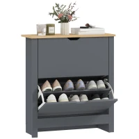HOMCOM Shoe Storage Cabinet with 2 Flip Drawers and Adjustable Shelves for 8–12 Pairs of Shoes, Dark Grey(m-9)