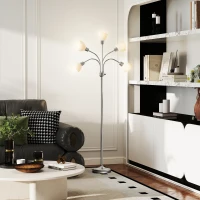 HOMCOM Arc Tree Floor Lamp with 5 Adjustable Rotating Lights, Modern Standing Gooseneck Reading Light for Living Room Bedroom Office, Satin Nickel(m-8)